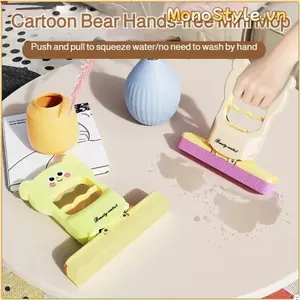 MONOSTYLE Máy tính để bàn Cây lau nhà nhỏ lười biếng, Sử dụng khô ướt trên cây lau nhà để bàn có thể gập lại Mini, Dụng cụ lau bàn Gấu hoạt hình Cây lau nhà xốp thấm hút bền