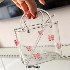 Túi xách DONOVANQQ Cốc thủy tinh, Ly rượu trái cây di động trong suốt, Độc đáo với ống hút Nhà hàng thủy tinh Cocktail ngộ nghĩnh