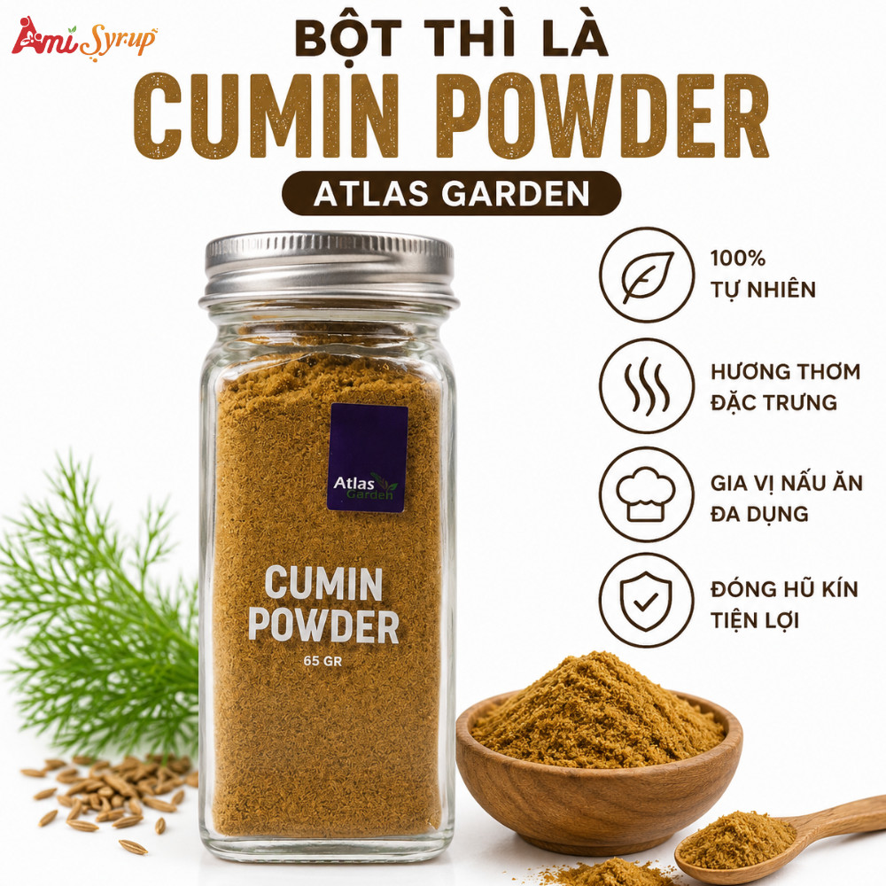 Bột Thì Là Atlas Garden Cumin Powder Lọ 65g, Gia Vị Nguyên Chất Cho Mọi Món Ăn Chuẩn Vị