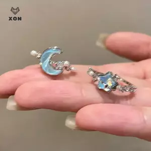 Nhẫn Trăng Sao Tinh Tế Ngọt Ngào Cho Nữ Bé Gái Thời Trang Đơn Giản Lãng Mạn Mở Nhẫn Có Thể Điều Chỉnh Phụ Kiện Trang Sức Quà Tặng [Mina]