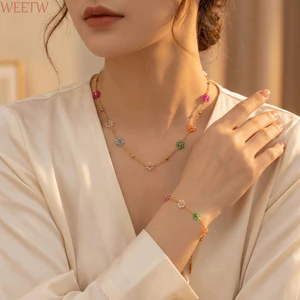 Vòng tay chuỗi hoa WEETW, Vòng cổ trái tim đính cườm đa năng tinh tế, Hợp thời trang mới có thể xếp chồng lên nhau mạ đầy màu sắc Trang sức chống nước đám cưới