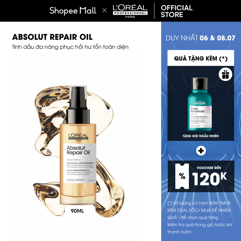 Tinh dầu dưỡng tóc 10 trong 1 phục hồi hư tổn toàn diện chuyên nghiệp Absolut Repair Oil 90ml - Dành cho tóc khô xơ, hư