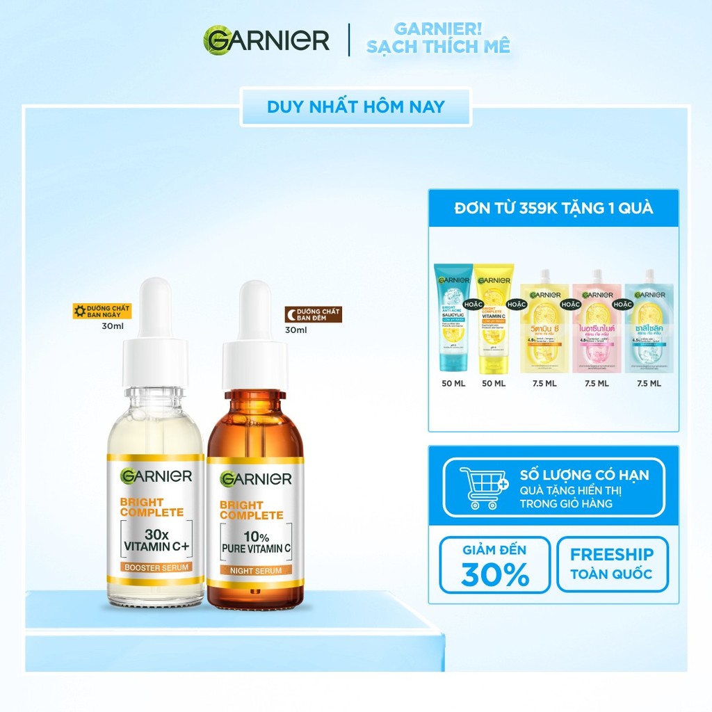 Bộ đôi Dưỡng chất Vitamin C Ngày & Đêm Garnier Bright Complete dưỡng sáng da ( 30ml X2)