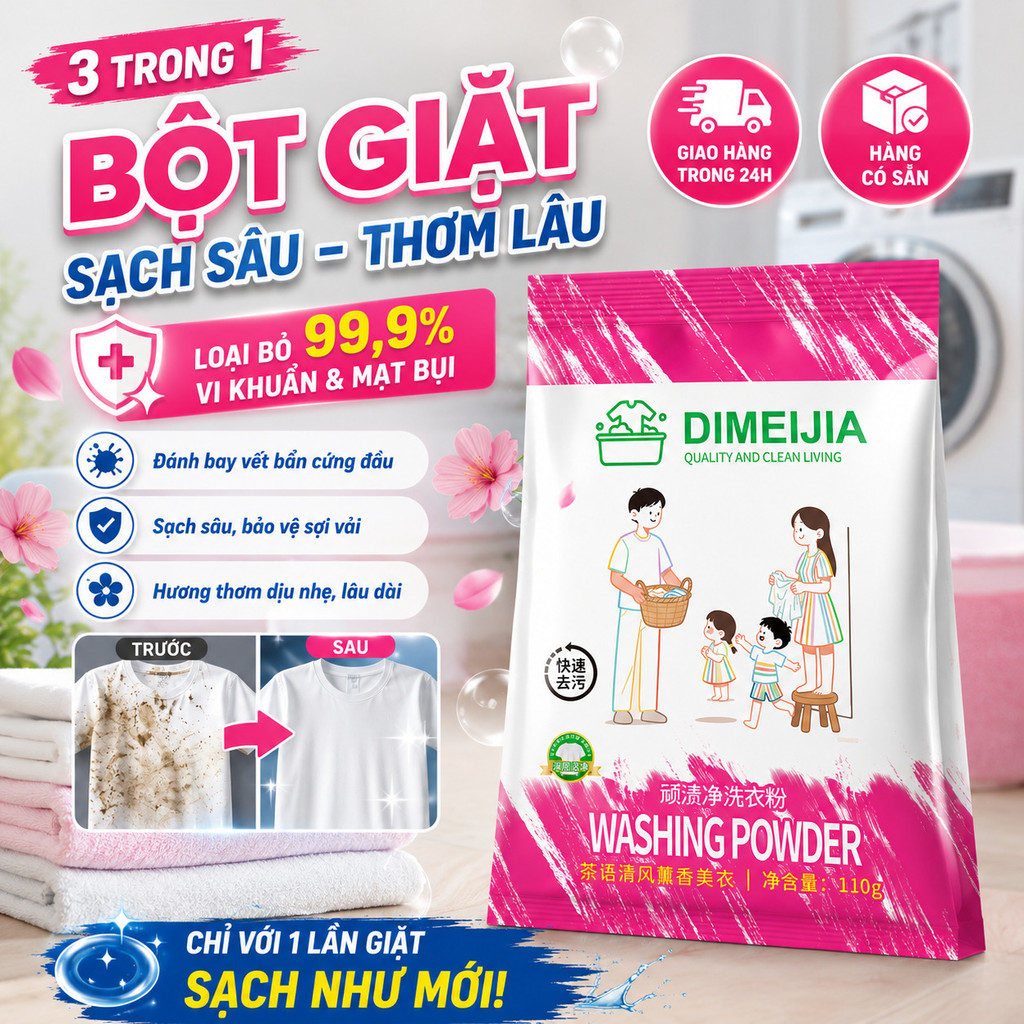 【Tẩy Sạch Vết Dầu Mỡ】 Bột Tẩy Trắng Enzim Sinh Học, Đánh Bay Vết Bẩn, Khử Vết Ố Vàng Trên Quần Áo/Bột Giặt Tẩy Vết Bẩn Mạnh Mẽ 110g