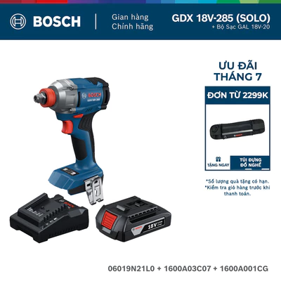 Máy bắt ốc vít dùng pin Bosch GDX 18V-285 (SOLO) + Pin GBA 2.0Ah / Bộ Sạc GAL 18V-20 (MỚI)