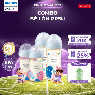 Combo bé lớn PPSU - 4 Bình sữa mô phỏng tự nhiên PPSU Philips Avent, chống sặc, chống đầy hơi, 260ml & 330ml