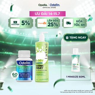 Ostelin Viên Uống Hỗ Trợ Bổ Sung Calcium & Vitamin D3 60 viên + Sữa Tắm Gội Trẻ Em Lactacyd Milky 500ml