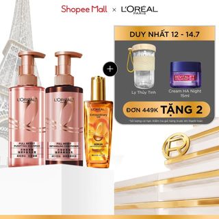 Bộ dầu gội xả ngăn ngừa, chắc & giảm gãy rụng tóc Elseve Full Resist 440mlx2, dầu dưỡng tóc L’oreal Paris Sleek 100ml