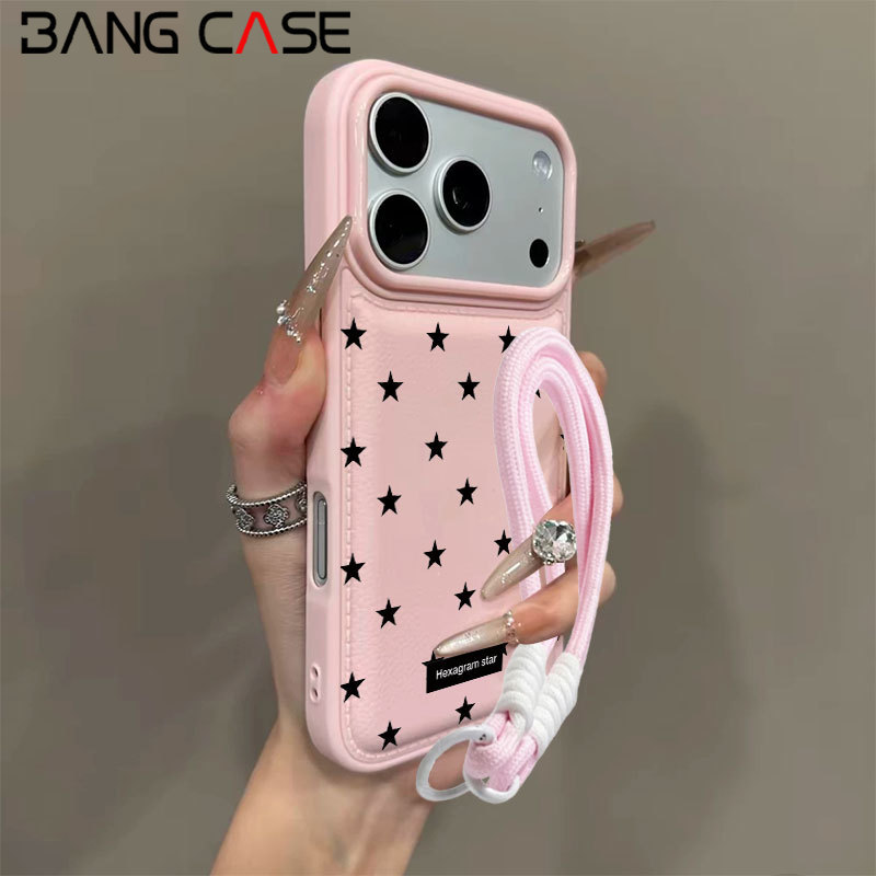 Leather Texture Phone Case for IPhone 17 16 15 14 13 12 11 Pro Max Air Xr Xs Max 7 8Plus Hexagram Stars Soft Cover