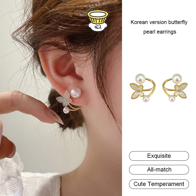 [jell] Bông Tai Dễ Thương Ngọt Ngào Nữ Phiên Bản Hàn Quốc Bông Tai Ngọc Trai Bướm Bông Tai Phong Cách Nữ