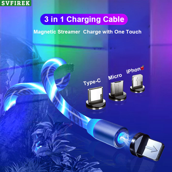 Cáp sạc 3 trong 1 Cáp dữ liệu chảy 2A Dây sạc nhanh Micro Type C Đèn LED Dây sạc USB cho điện thoại di động