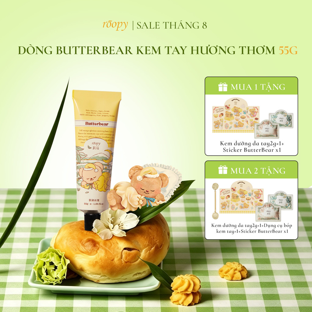 [Roopy × Butter Bear] Kem dưỡng da tay và móng hương nước hoa phiên bản hợp tác 55g, chứa dầu hạt mỡ / dầu ô liu, công thức 3 tầng hương pha chế riêng, dưỡng ẩm mềm mịn – Quà tặng sinh nhật / Valentine / 8/3 / Tốt nghiệp / Lễ Tết