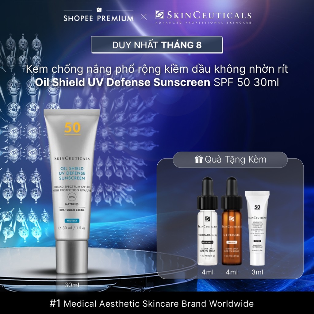 Kem chống nắng phổ rộng không nhờn rít Skinceuticals Oil Shield UV Defense Sunscreen SPF 50 kiềm dầu 30ml