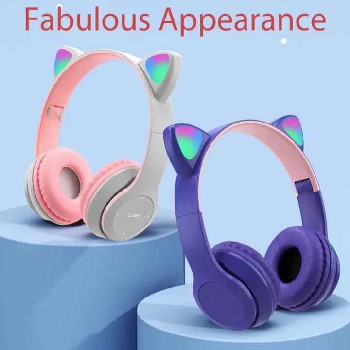 Tai nghe không dây tai mèo HEFEI, Tai nghe Bluetooth tai mèo phát sáng có thể gập lại, Tai nghe bảo vệ chuyển màu Bluetooth thời trang Tai nghe máy tí – 4