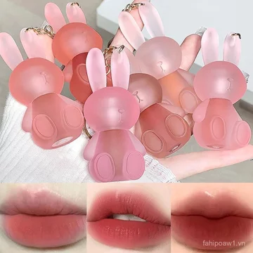 Bộ Son Môi Lỏng 6 Màu Nhung Matte, Son Môi Thỏ Dễ Thương 2 Trong 1 Móc Chìa Khóa Son Bóng Son Bóng, Cốc Chống Dính Chống Thấm Nước Lâu Dài Lip Clay Trang Điểm Môi Dễ Thương Cho Bé Gái (A)