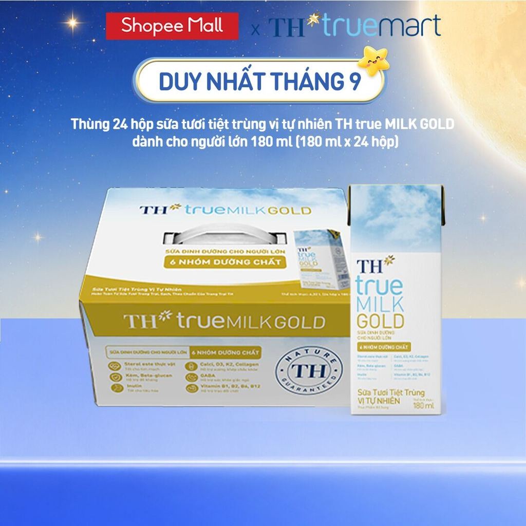 Thùng 24 hộp sữa tươi tiệt trùng vị tự nhiên TH true MILK GOLD dành cho người lớn tuổi 180ml