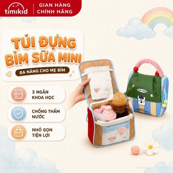 Túi Đựng Bỉm Sữa Mini Đa Năng Chống Thấm Nước Cho Mẹ Bỉm Đựng Bình Sữa, Bỉm, Khăn Ướt, Đồ Sơ Sinh