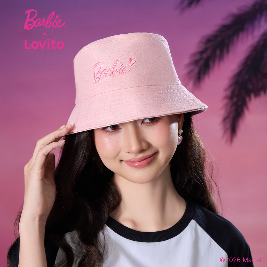 Barbie™ X Lovito Nón Lưỡi Trai Polyester Đen Thêu Họa Tiết LBL5AD042
