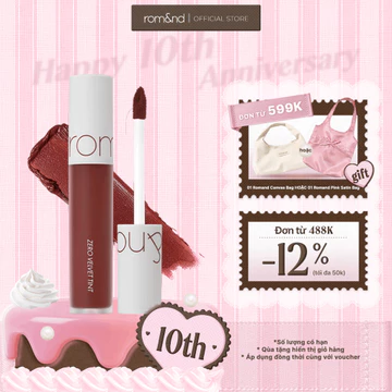[Rom&nd x KOL] Son kem lì cực nhẹ môi Hàn Quốc Romand Zero Velvet Tint 5.5g