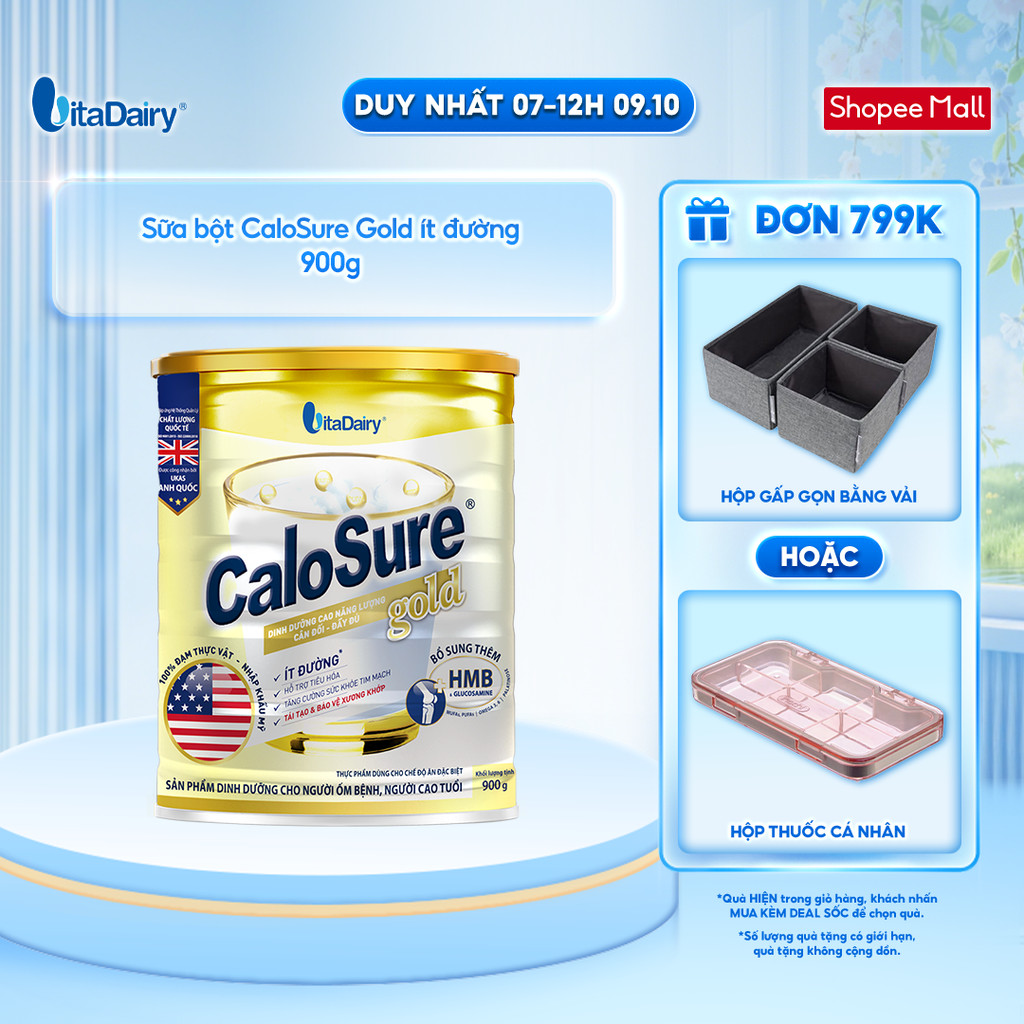Sữa bột CaloSure Gold ít đường - Bổ sung năng lượng, giúp tiêu hoá khoẻ, hỗ trợ xương khớp khoẻ