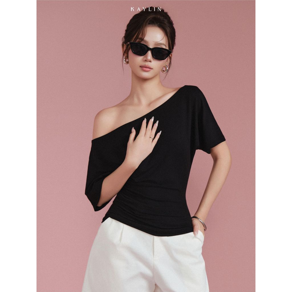 Áo kiểu KAYLIN Lệch Vai Nhún Eo chất vải thun cotton co giãn phong cách gợi cảm BST ROSÉ NOIR - A241