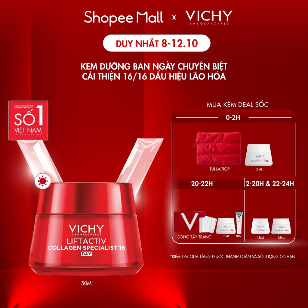 Kem dưỡng ngày Vichy Collagen 16 giúp da săn chắc, căng mịn, rạng rỡ, trẻ hóa da 50ml
