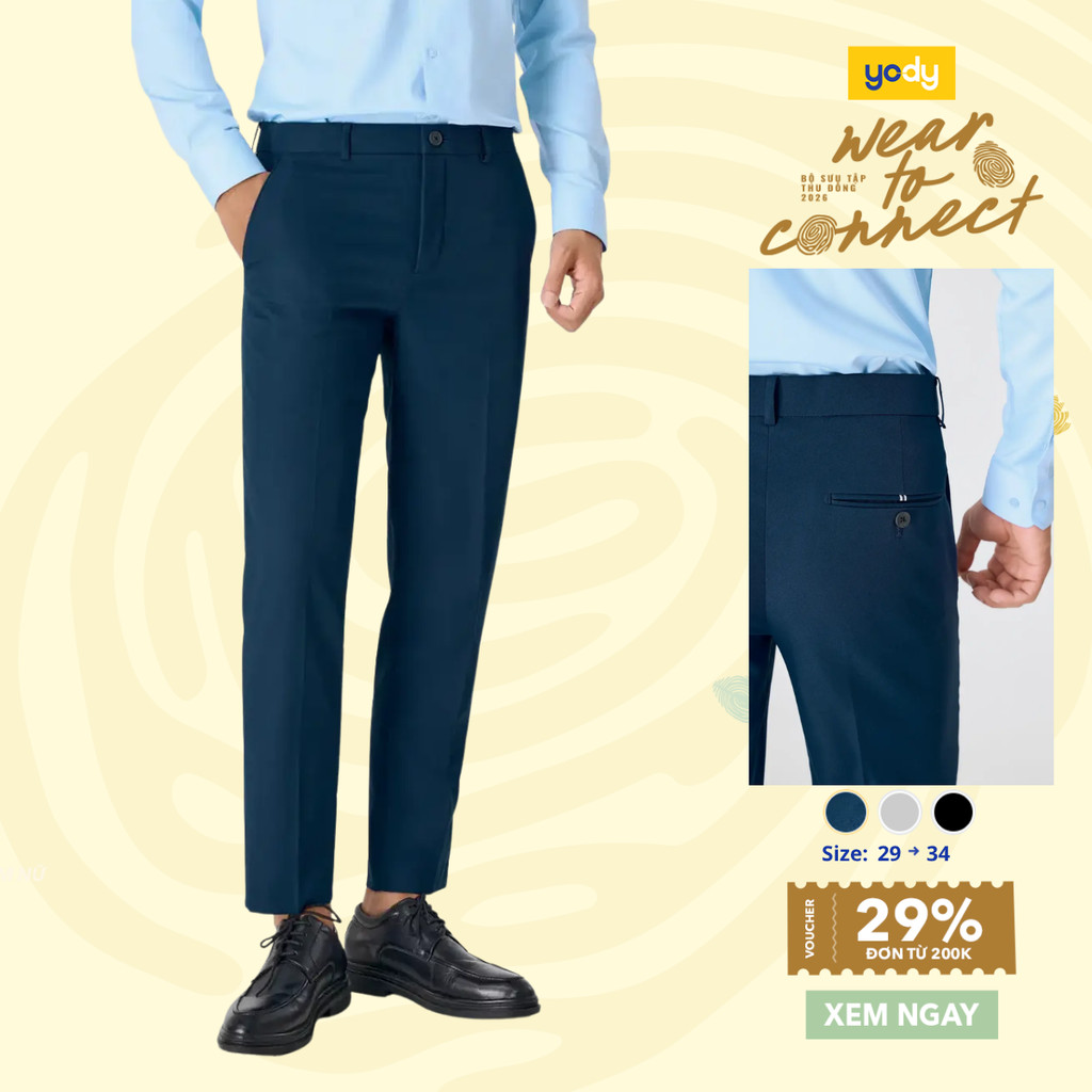 Quần Âu Nam Yody Dáng Slim Fit, Cạp Chun Siêu Phẳng, Công nghệ vải nano bền thoáng TRA - MOTR25A134