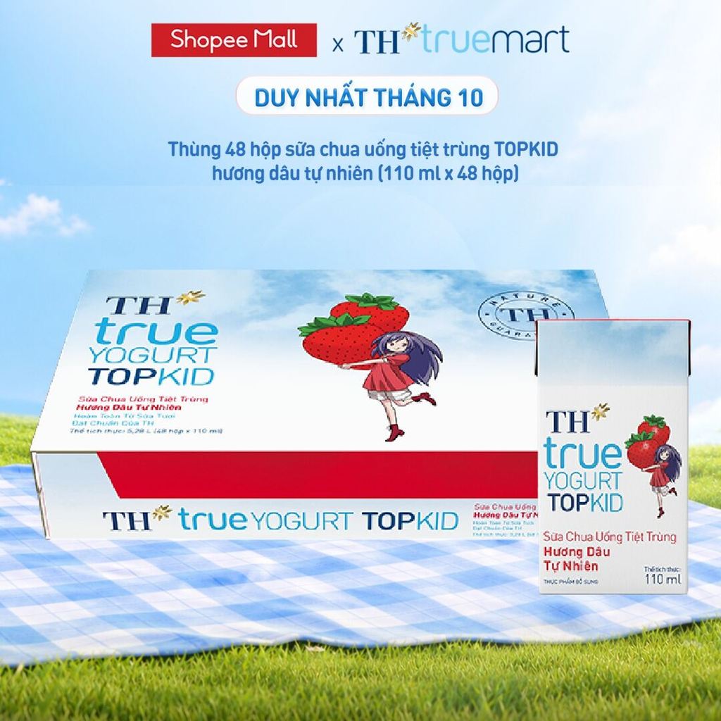 Thùng Sữa Chua Uống Tiệt Trùng TH true YOGURT TOPKID milk Hương Dâu 110ml (48 Hộp)