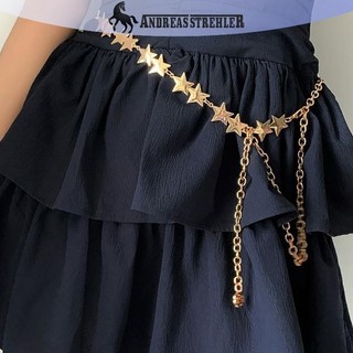 Onetimingfine Vintage Nữ Thắt Lưng Nữ Kim Loại Ngôi Sao Pentagram Dây Xích Thắt Lưng sel Thắt Lưng Dây Xích Nữ Trang Trí Cơ Thể Trang Sức VN