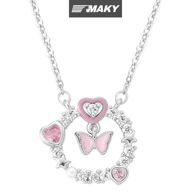 Newwellknownepic Ánh Sáng Sáng Bóng Zircon Hồng Trái Tim Vòng Cổ Nữ Tinh Tế Mặt Dây Chuyền Xương Đòn Dây Chuyền Cô Gái Trang Sức Dự Tiệc Quà Tặng VN