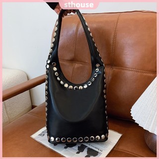 Túi xách nữ đinh tán xô dung tích lớn Túi Tote đinh tán hợp thời trang Đóng cửa từ tính Túi đeo vai Y2k Túi đeo vai Ngày làm việc Túi du lịch [sthouse.vn]