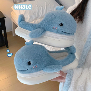 XIXITIAO Dép Cotton Nữ Thu Đông Dễ Thương Ba Chiều Cá Voi Lông Cừu Ấm Áp Trong Nhà Thoải Mái