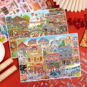 ENWEI 3 Chiếc [Dòng Năm Mới] Nhãn Dán Phong Cảnh 3D Chất Liệu Chống Thấm Nước Cực Lớn Thị Trường Năm Mới Đêm Giao Thừa Phong Cách Hoạt Hình Sổ Lưu Niệm Tạp Chí Người Lập Kế Hoạch Trang Trí Nhãn Dán Văn Phòng Phẩm