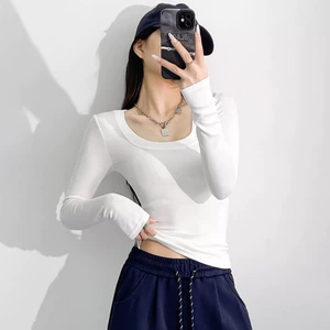 Áo Thun Nữ BABEE Tay Dài Cổ Vuông Chất Thun Co Dãn Ôm Body Gợi Cảm Cá Tính Phong Cách Basic