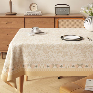 Khăn trải bàn họa tiết cổ điển Pháp | Vải cotton linen màu kem vàng, phong cách châu Âu sang trọng, dễ giặt, trang trí bàn ăn, bàn trà