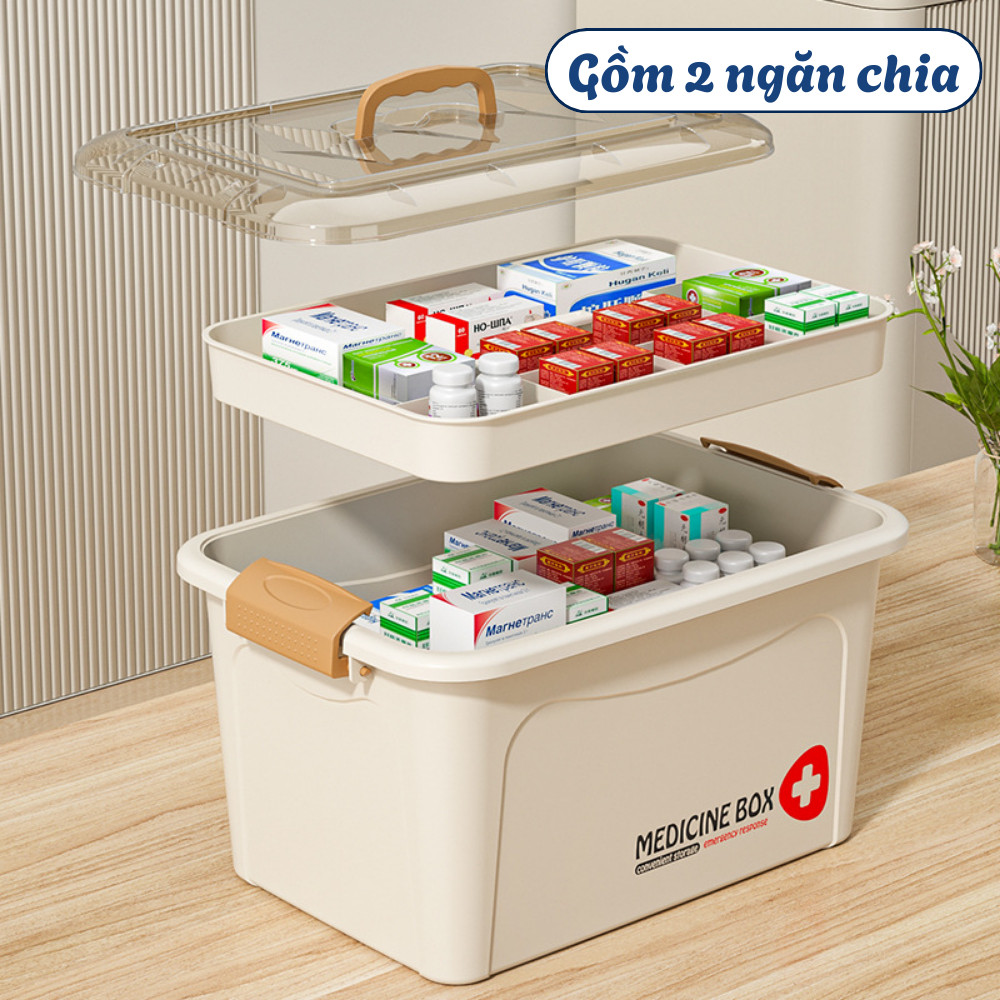 Hộp Đựng Thuốc 2 Tầng Thông Minh Có Nắp Trong Suốt, Hộp Y Tế Gia Đình Bảo Quản Thuốc