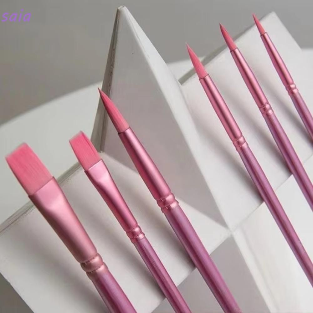 SAIA 4 / 6 chiếc Bàn chải màu nước, Đầu tròn nhọn bằng Nylon vẽ tay màu nước, Quà tặng sinh viên nghệ thuật dành cho người mới bắt đầu Chất liệu vẽ tranh tóc mềm
