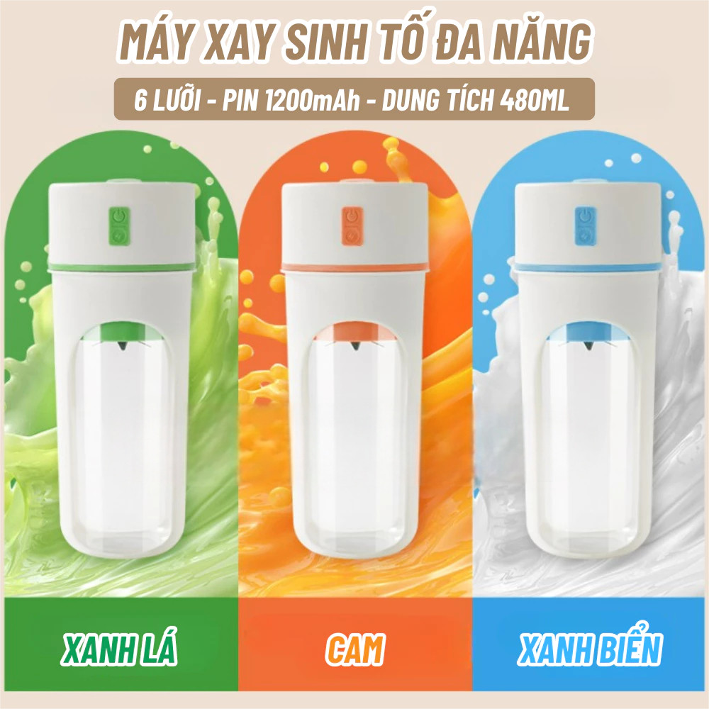 USB Và Ống Hút Đi Kèm 480ML Máy Xay Sinh Tố Cầm Tay Đa Năng Dung Tích Có Cổng Sạc
