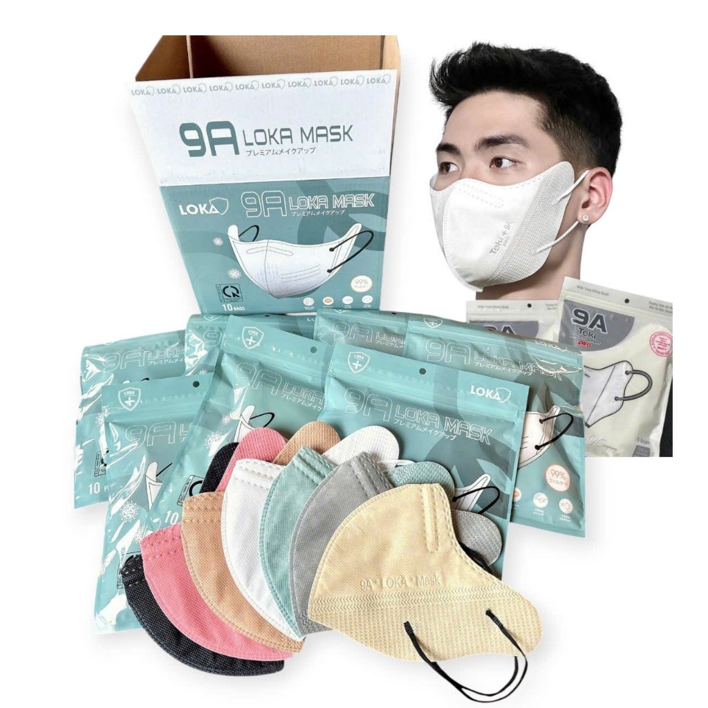 Thùng 200 Chiếc Khẩu Trang 9A LOKA 5 Lớp Chống Bụi Mịn Chống Tia UV Che Kín Mặt Thoáng Khí Cao Cấp