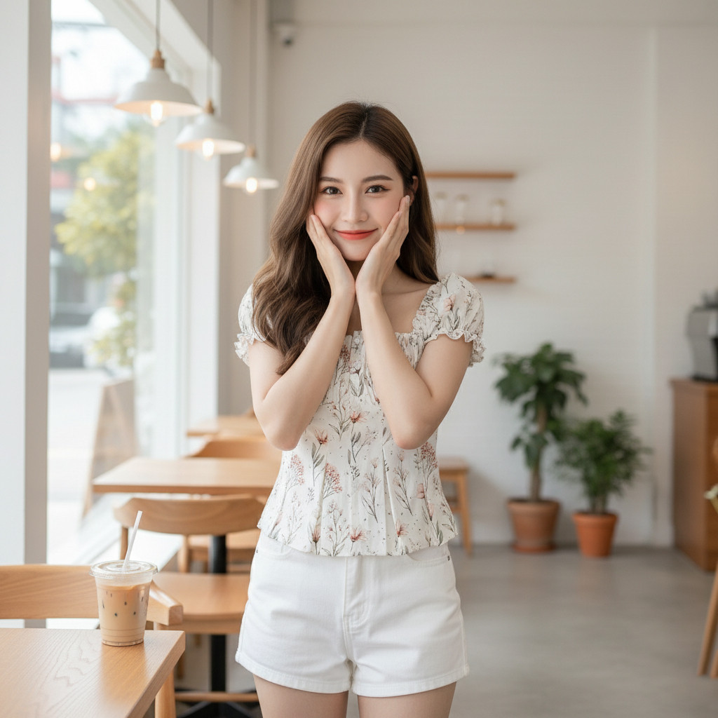Áo 2 Dây Bèo Họa Tiết Hoa Dáng Ôm Lưng Bo Chun Phối Cúc Cài A51472
