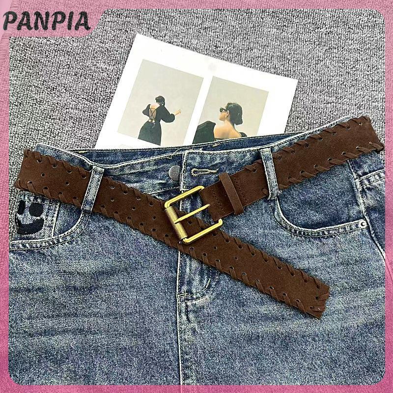 PNPIA - Thắt lưng da lộn nữ vintage thời trang, hợp kim vàng thanh lịch