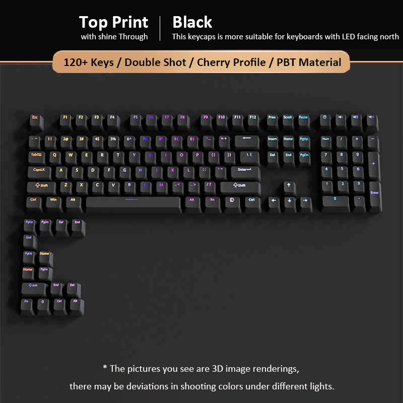 126 Phím Đen Tùy Chỉnh Double Shot PBT Keycaps RGB Backlit Key cap Cherry Profile cho MX Switch Bàn Phím Chơi Game | BigBuy360 - bigbuy360.vn