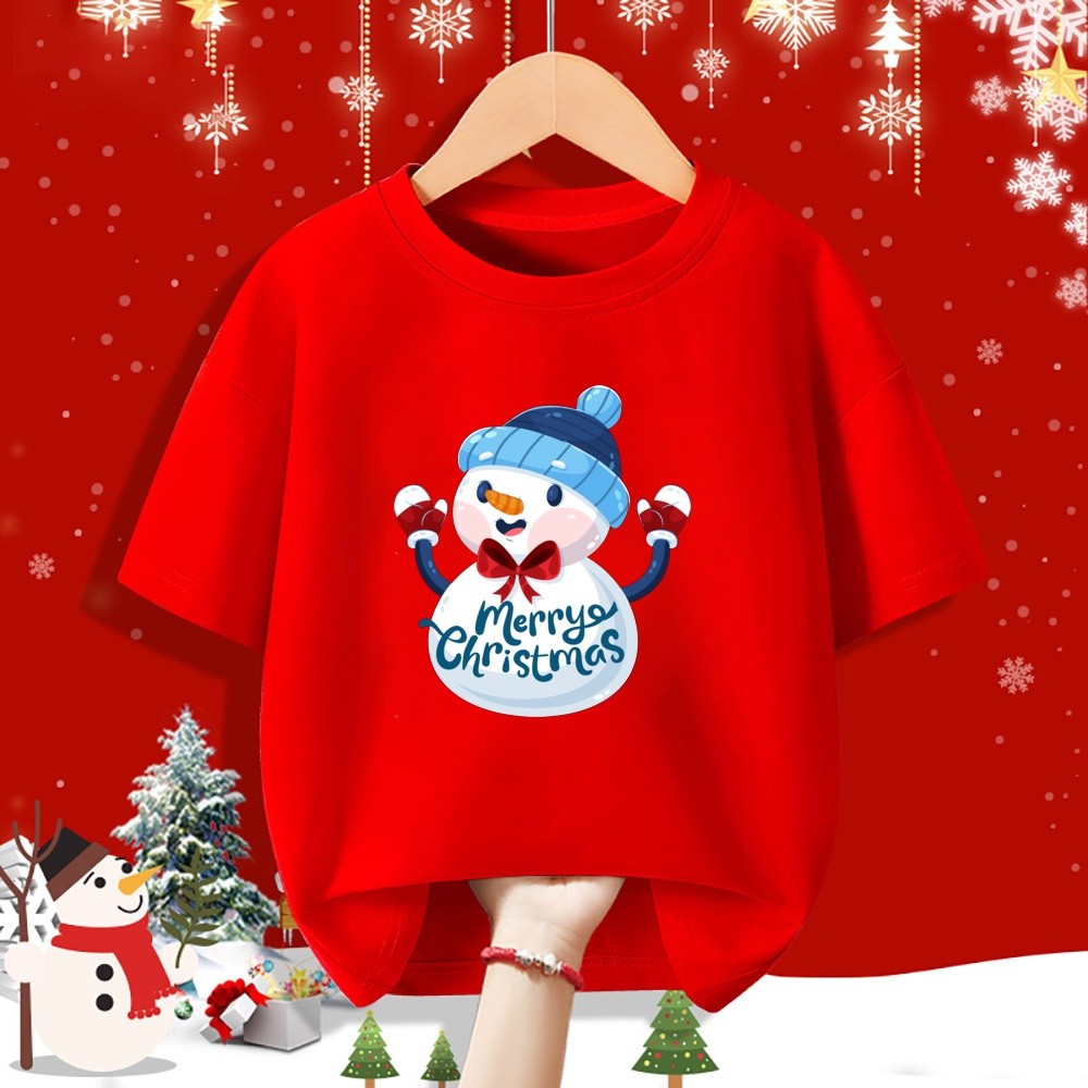 Trẻ Em Giáng Sinh Người Tuyết Và Ông Già Noel In Hình Áo Thun Dễ Thương Lễ Hội Tay Ngắn Ngày Lễ Quà Tặng Top