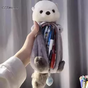 GCDHome Sang Trọng Biển Otter Hộp Đựng Bút Di Động Bút Đánh Dấu Giá Đỡ Đồ Dùng Học Tập Hoạt Hình Mềm Bút Chì Túi Đựng Bút Trang Điểm HOT
