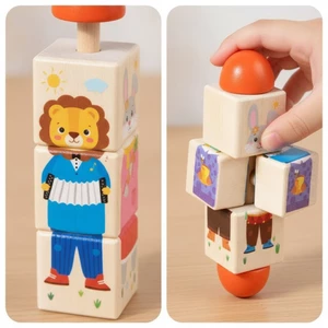 Câu đố xoắn bằng gỗ Khối xếp hình không xoay Đồ chơi khối xoay bằng gỗ bền Khối xoắn giác quan cho trẻ mới biết đi, gia đình