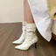 Phiên Bản Hàn Quốc Milky White Mũi Nhọn Nhăn Cao Gót Giày Bốt Ngắn Nữ Thu Đông Phong Cách Mới Stiletto Xếp Chồng Mỏng Giày Bốt Thời Trang