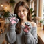THEGIRL8B Găng Tay Móng Vuốt Mèo, Găng Tay Tay Móng Vuốt Động Vật Lông Dài, Miếng Lót Chân Silicon Mới Trang Phục Hóa Trang Phụ Kiện Găng Tay Sang Trọng Dễ Thương Trang Phục