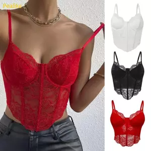 Pealike Nữ Spaghetti Dây Crop Ren Hoa Xe Tăng Áo Thời Trang Không Tay Xe Tăng Áo Vest Áo Raves Trang Phục Clubwea
