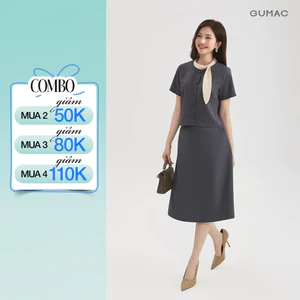Set Lẻ Công Sở GUMAC Áo Kiểu Cổ Phối Cách Điệu LAF0913 - Chân Váy Chữ A Dáng Dài 2 Lớp LVF0917