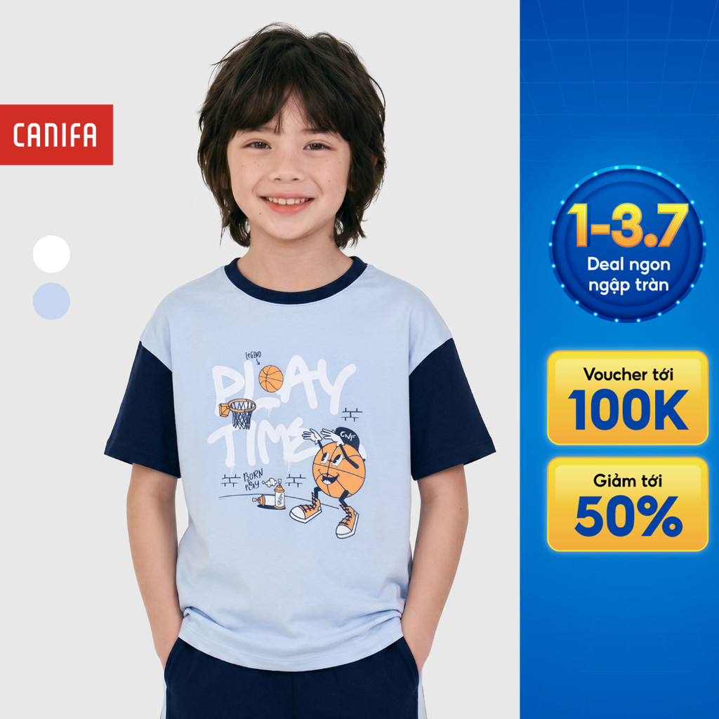 Bộ quần áo cộc tay mùa hè bé trai CANIFA chất liệu mềm mại thoáng mát PS26 2LS26S009